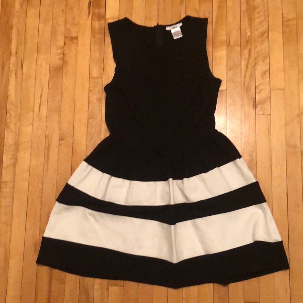Black dress with white stripes
